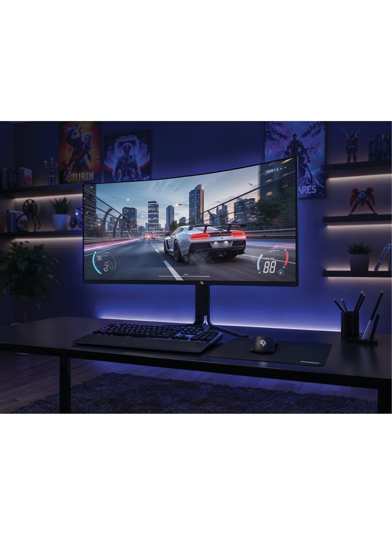 porodo 34" Curved 200Hz Gaming Monitor, Ultra-Wide QHD, VA Panel, RGB, 5ms Response Time, Overdrive Motion Clarity, Adaptive Sync, HDMI & DisplayPort 1.4, 178° Viewing Angle, E-LED Backlight – Black - Image 4